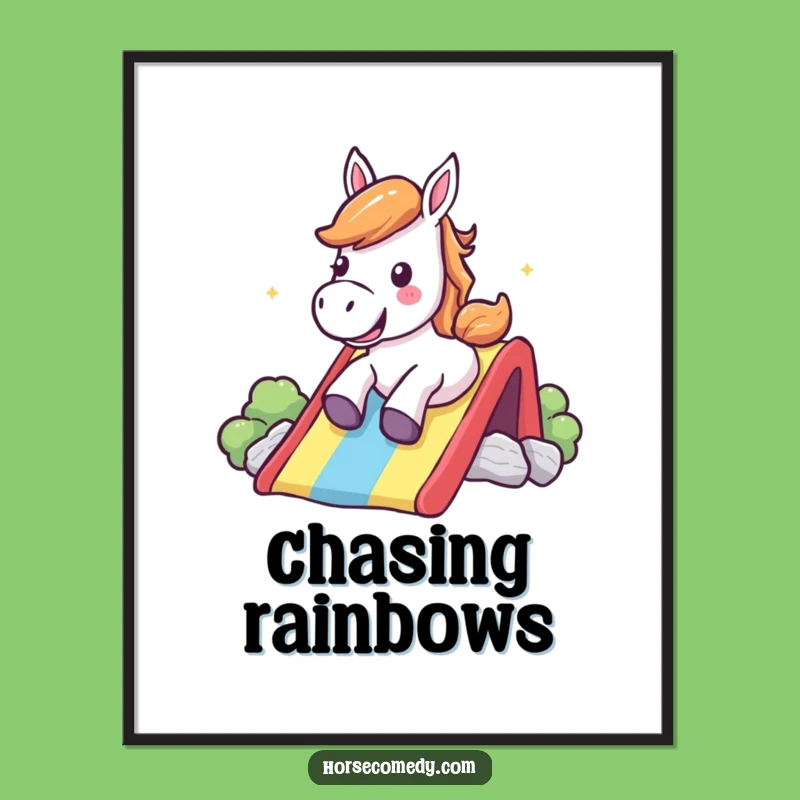 Funny Rainbow Slide Horse Poster - Cheerful Shout Wall Art, Vibrant Funny Gift Decor