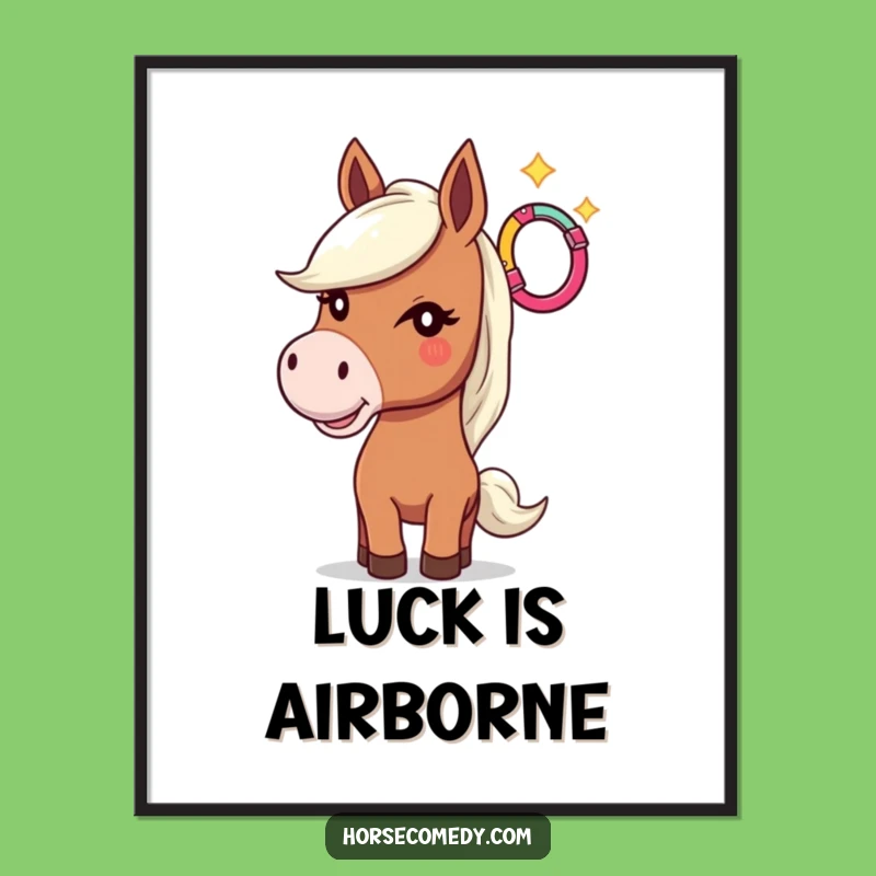 Funny Horse Poster: Playful Horseshoe Toss Art for Walls