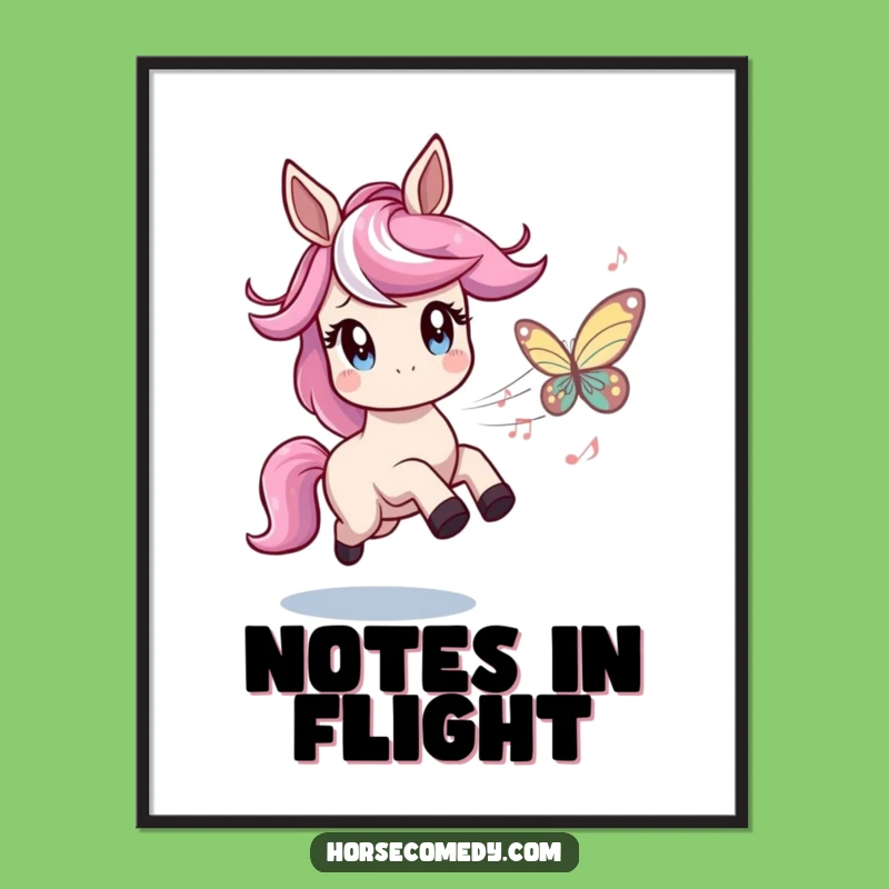Funny Horse Music Butterfly Poster: Twinkling Wall Art, Humorous Musical Decor, Great Gift