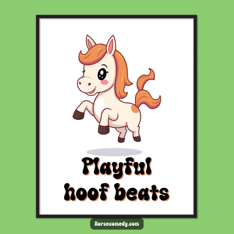 Funny Kawaii Horse Poster: Artistic Cheerful Neigh Kick Wall Art, Great Gift
