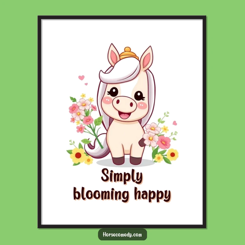 Funny Horse Poster: Silly Hat Flower Art for Walls