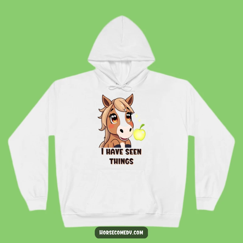 Cozy Funny Horse Hoodie: Magical Apple Amazement for Chilly Days