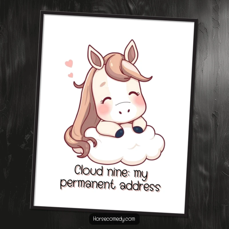 Funny Free Printable Wall Art: A horse sighs contentedly, head resting on a soft cloud, creating a peaceful, whimsical scene.