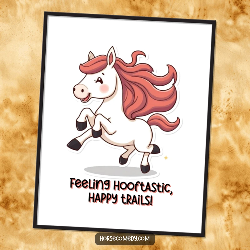 Funny Free Printable Wall Art: A horse character galloping with legs kicking high in the air.
