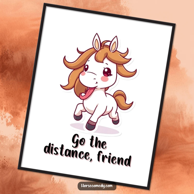 Funny Free Printable Wall Art: Horse with joyfully flying mane, galloping with tongue out, energetic downloadable decor.