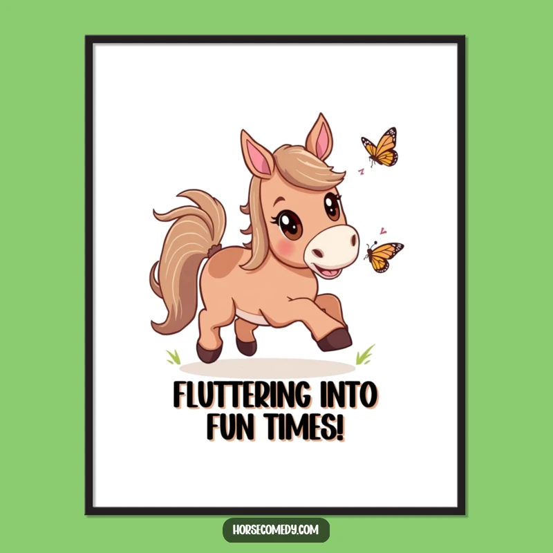 Funny Free Printable Horse Butterfly Chase Wall Art - Whimsical Downloadable Decor