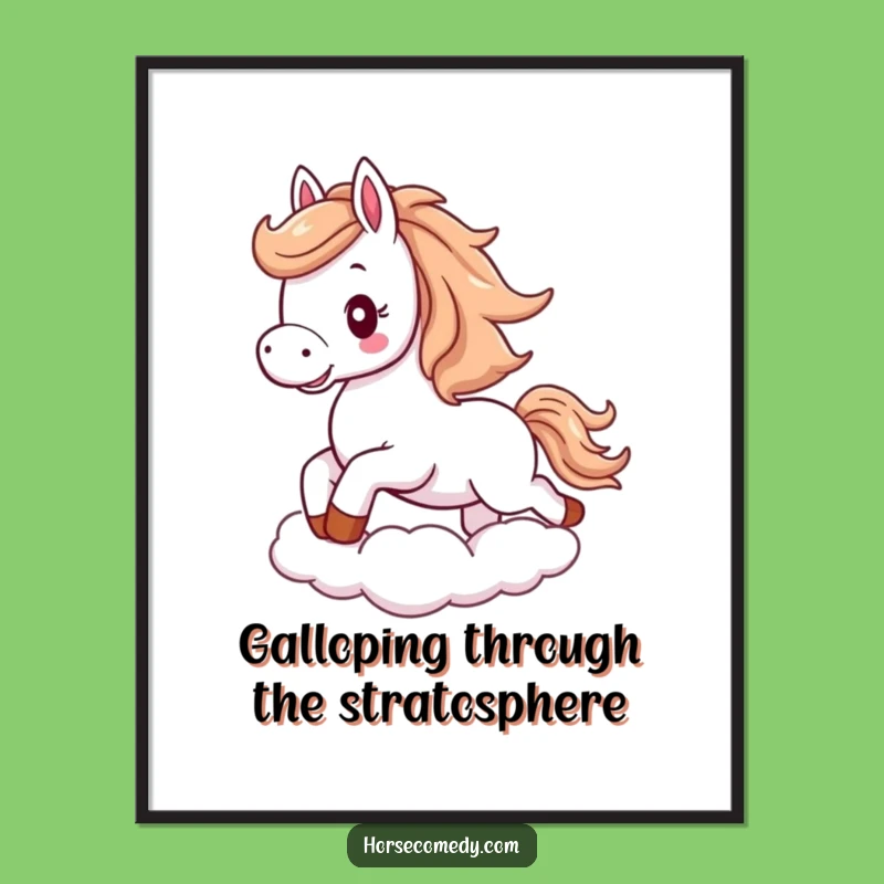 Free Printable Wall Art: Horse Galloping on Cloud, Funny Downloadable Art