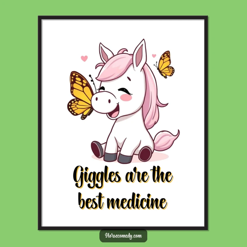 Free Printable Wall Art: Tickled Horse Butterfly Downloadable Funny Art Decor