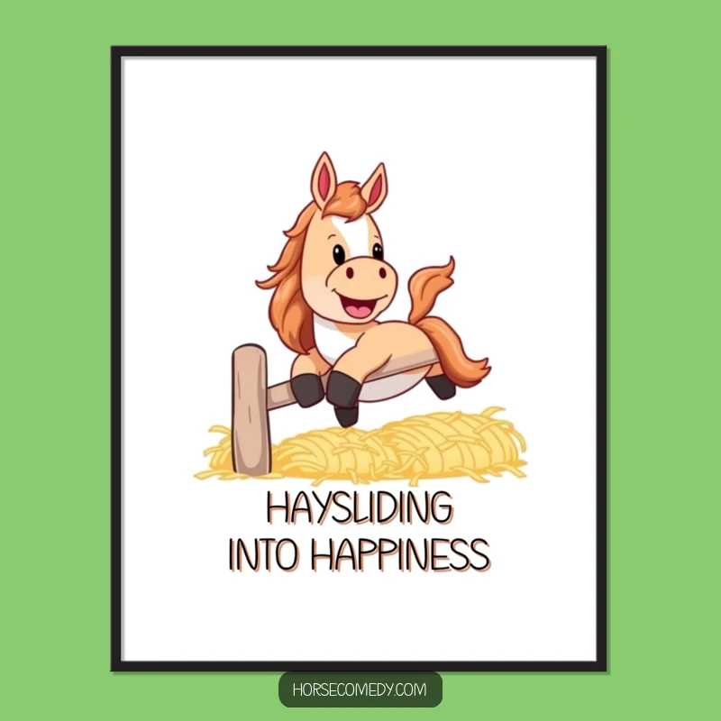 Free Printable Wall Art: Horse Sliding Hay Banister, Funny Downloadable Art