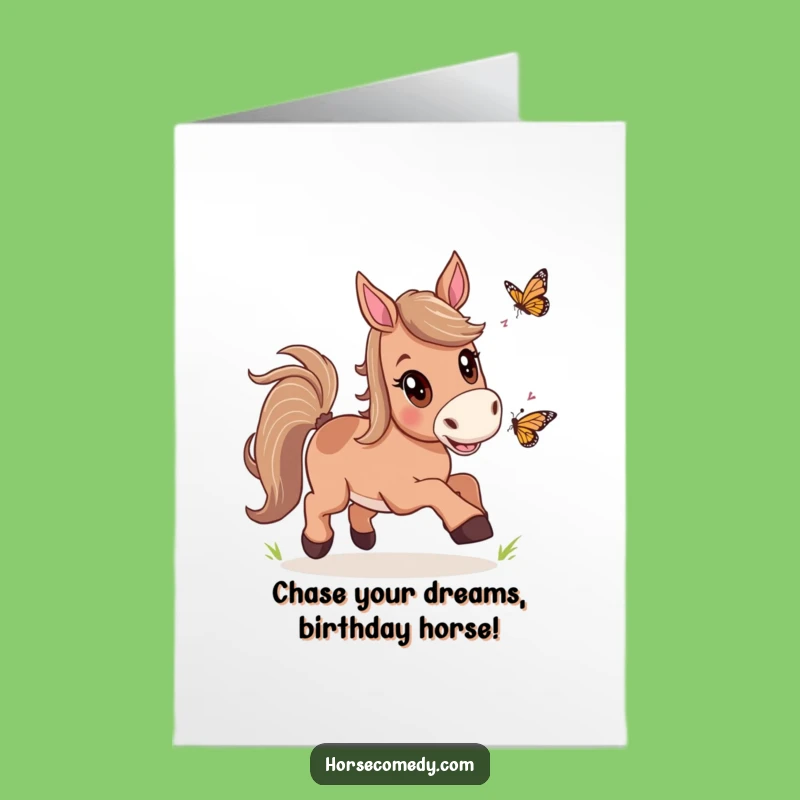 Free Printable Horse Butterfly Chase Birthday Card - Funny Downloadable Gift