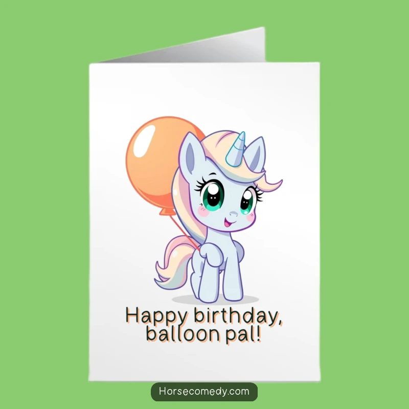 Free Printable Birthday Card: Curious Pony Balloon, Funny Downloadable Gift