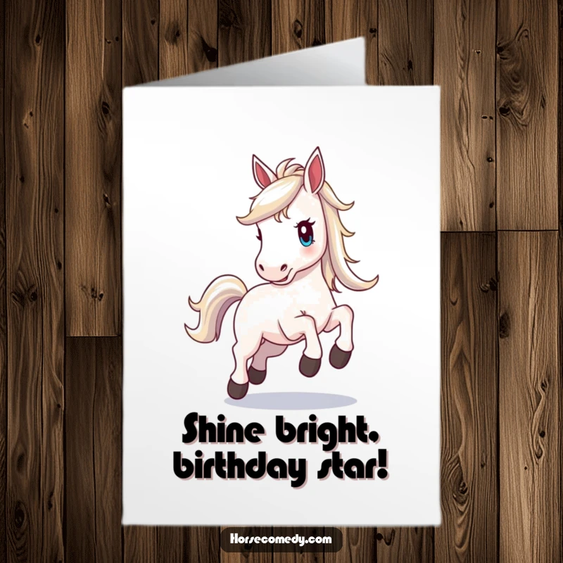 Funny Free Printable Birthday Card: A beautiful horse with a lustrous, shimmering mane, prancing with sheer excitement.