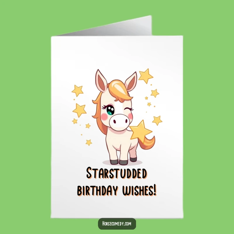 Free Printable Birthday Card: Winking Horse Juggling Stars, Funny Downloadable Gift