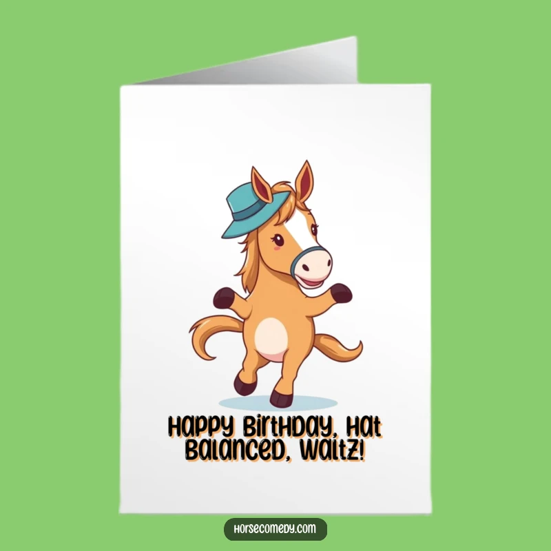Free Printable Elegant Birthday Card: Waltzing Horse with Hat, Classy DIY Gift