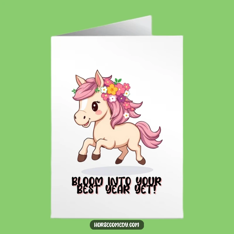 Free Printable Flower Horse Birthday Card: Joyful Gallop, Downloadable Whimsical Gift