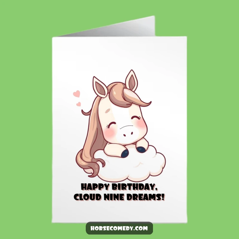 Free Printable Horse Birthday Card: Funny Cloud-Resting Equine Downloadable Gift for a Peaceful Celebration