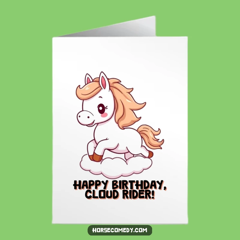 Free Printable Birthday Card: Galloping Horse on Cloud, Funny Downloadable Gift