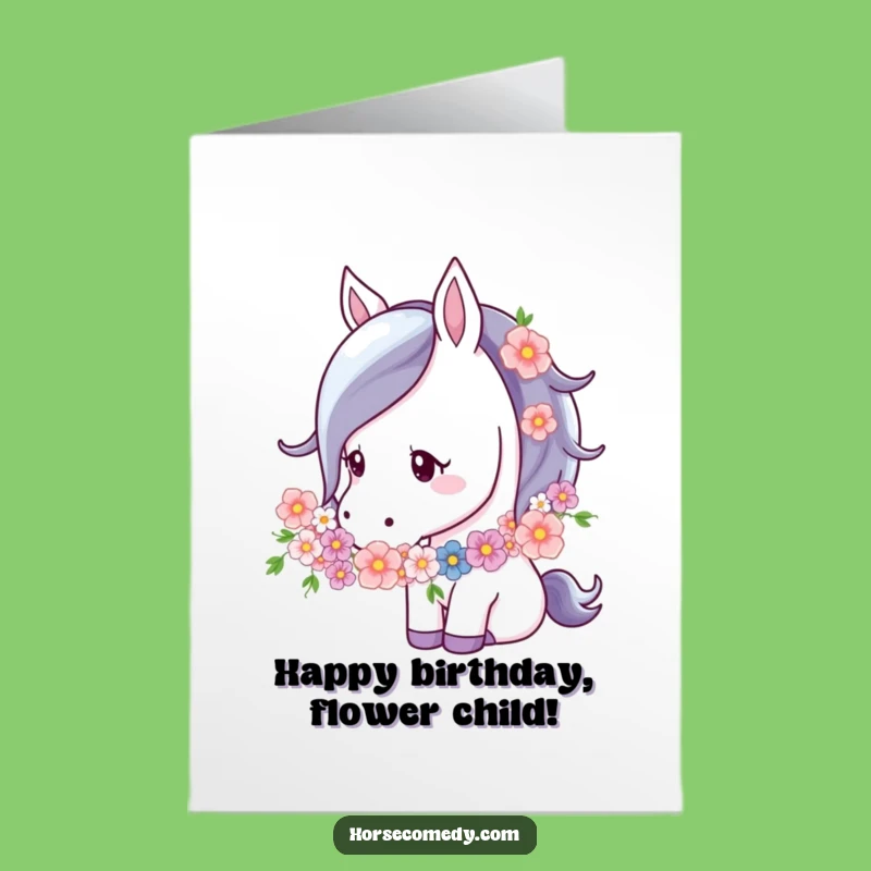 Free Printable Gentle Horse Flower Garland Birthday Card - Sweet Downloadable Gift