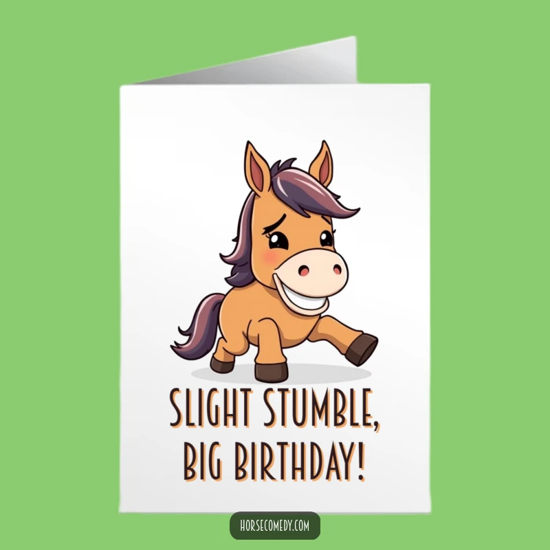 Free Printable Birthday Card: Goofy Horse Stumble & Grin, Hilarious Downloadable Gift!