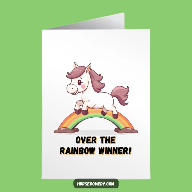Free Printable Congrats Card: Horse Leaping Rainbow, Funny Downloadable Gift