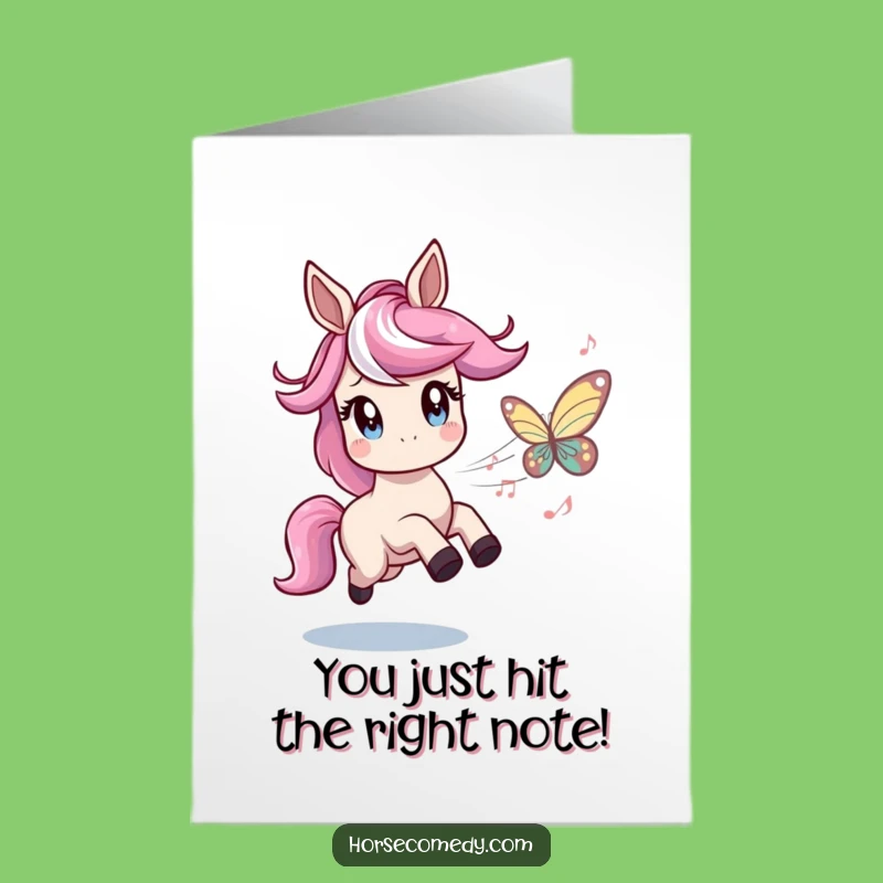 Free Printable Congrats Card Horse: Musical Butterfly Chase Funny Downloadable Gift
