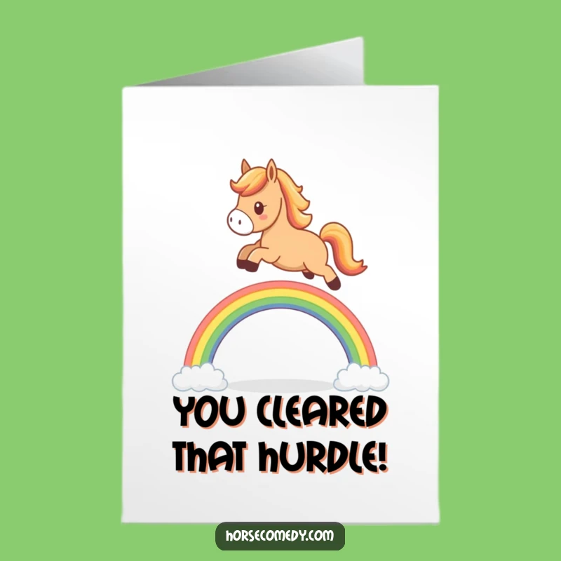 Free Printable Congrats Card: Happy Horse Rainbow Leap, Downloadable & Cheerful Gift!