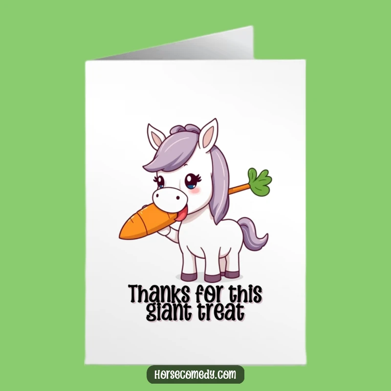 Free Printable Funny Thank You Card: Horse with Giant Carrot, Grateful DIY Gift