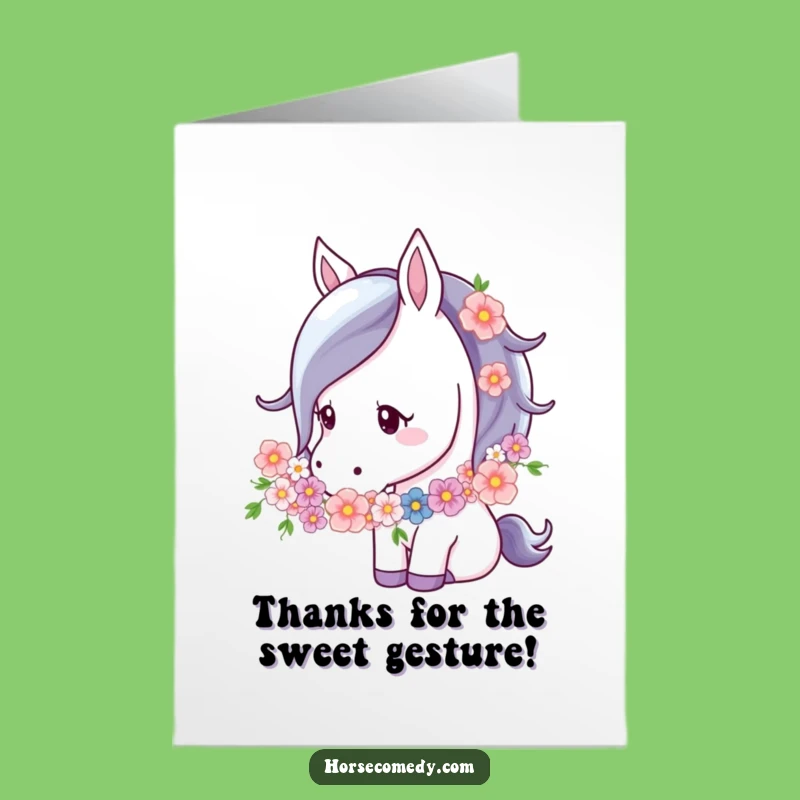 Free Printable Gentle Horse Flower Garland Thank You Card - Sweet Downloadable Gift