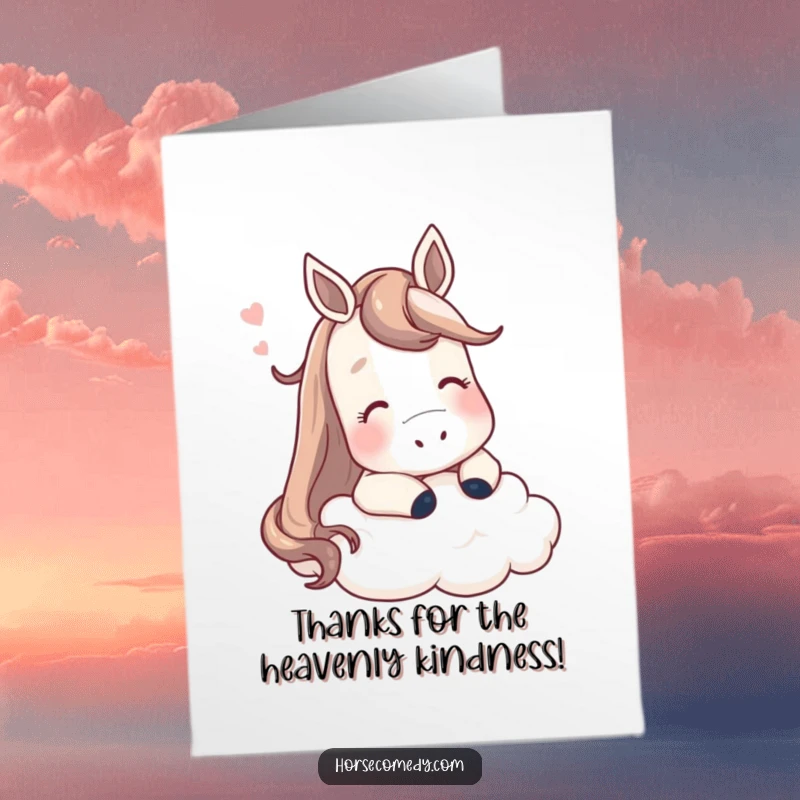 Funny Free Printable Thank You Card: A horse rests its head on a soft cloud, expressing serene thanks with a contented sigh.