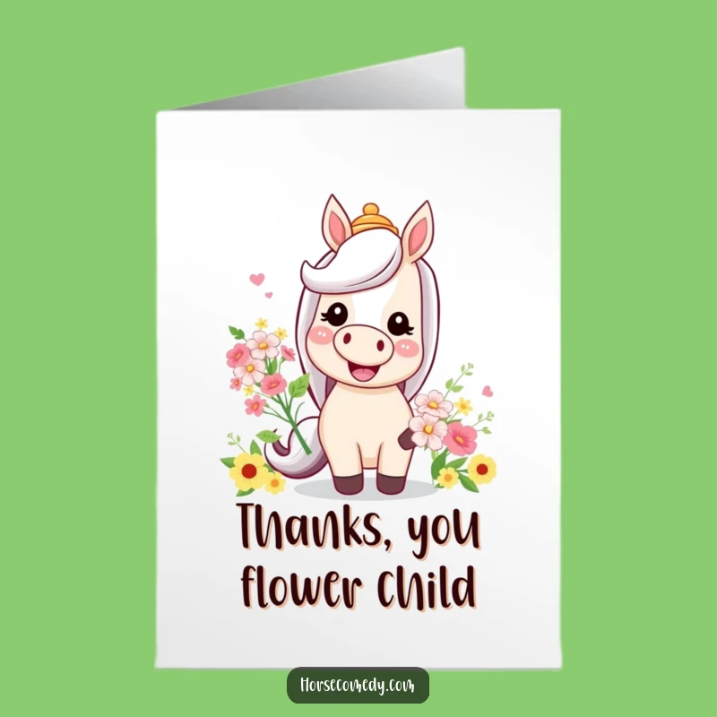 Free Printable Horse Thank You Card: Silly Hat Equine's Floral Thanks Funny Downloadable