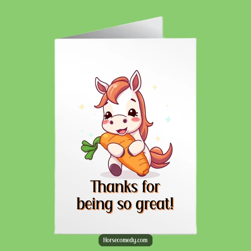 Free Printable Thank You Card: Funny Horse & Huge Carrot, Downloadable Appreciation Gift