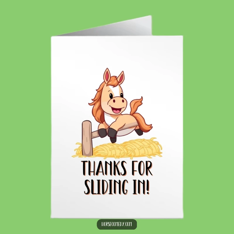 Free Printable Thank You Card: Horse Hay Slide, Funny Downloadable Gift