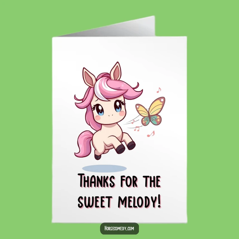 Free Printable Thank You Card Horse: Musical Butterfly Chase Funny Downloadable Gift
