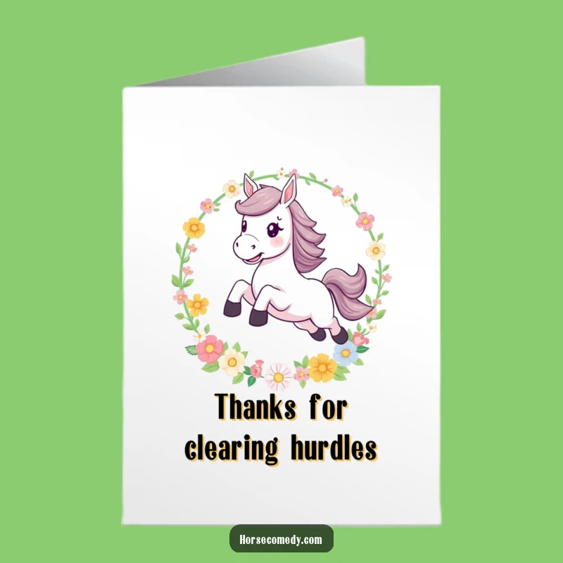 Free Printable Thank You Card: Leaping Horse Hoop, Funny Downloadable Gift