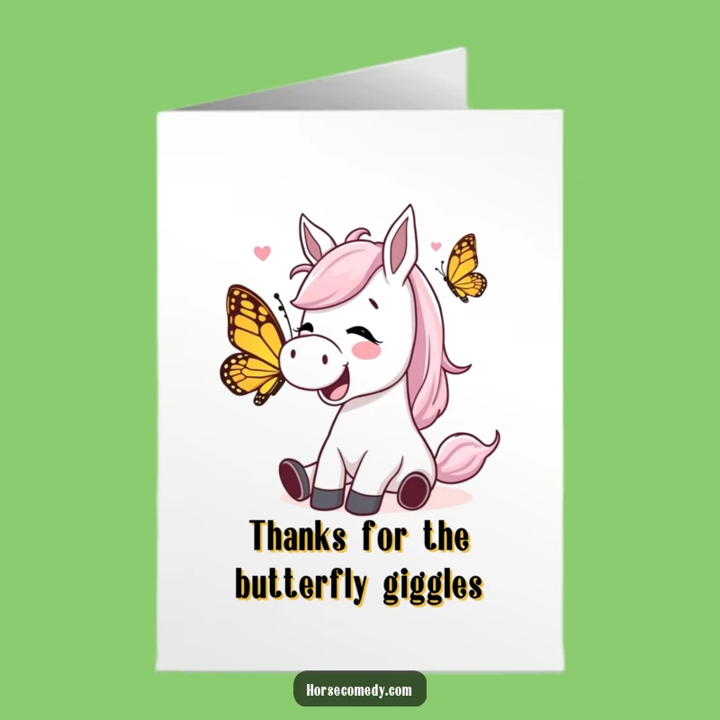 Free Printable Thank You Card: Tickled Horse Butterfly Downloadable Funny Gift