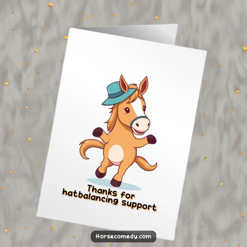 Elegant Free Printable Thank You Card: A horse character performs a graceful waltz, hat balanced perfectly on its nose.