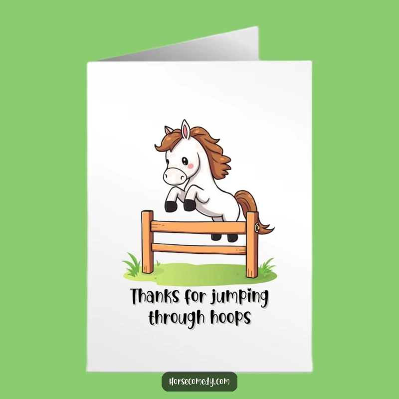 Free Printable Thank You Card: Leaping Horse Fence Downloadable Funny Gift