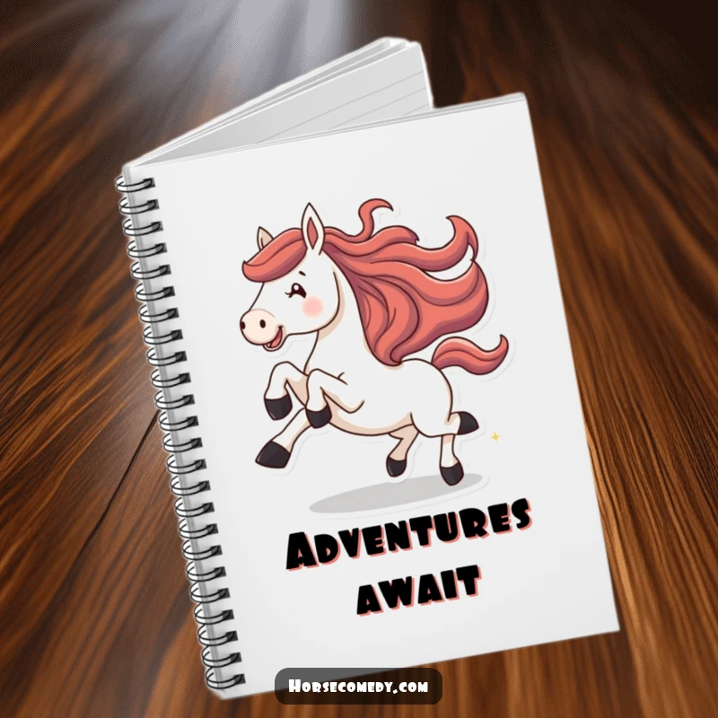 Funny horse notebook cover, showing a horse joyfully galloping with legs kicked high. Inspires energetic writing.