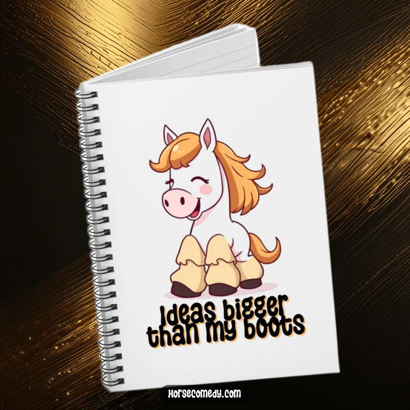 Funny Notebook cover showing a horse character in a fit of giggles, its large floppy boots a key humorous element.
