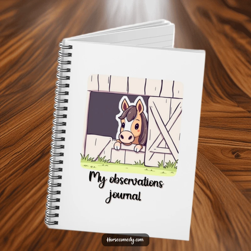 Funny Horse Barn Peek Notebook with a curious horse peeking from a barn, ideal for jotting down notes with a humorous and charming touch.