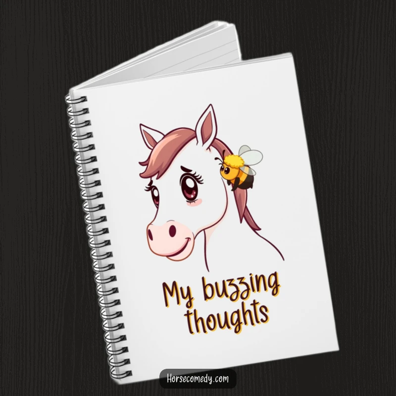 Funny Horse Notebook: A horse with a surprised expression is gently nudged by a friendly bumblebee, creating a delightful and funny image.
