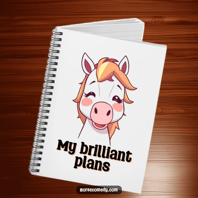 Funny horse character cartoon blush blowing a noisemaker, a fun notebook for creative thoughts, perfect funny gift.