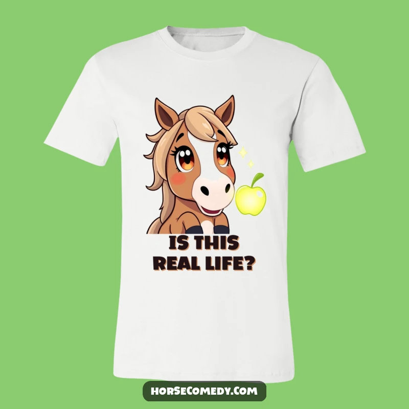 Funny Amazed Horse T-Shirt: Magical Glowing Apple Tee for Equine Fans