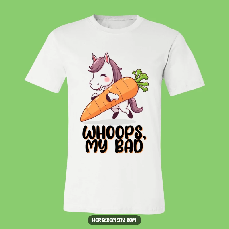 Funny Tripping Horse Carrot Tee: Hilarious Oops Moment Shirt for Clumsy Souls