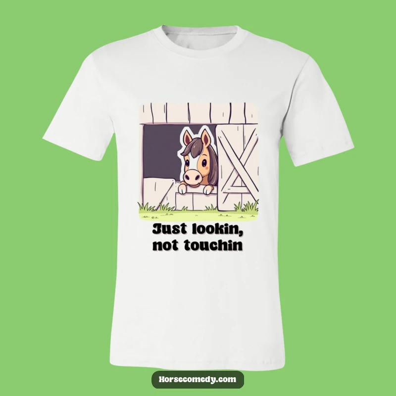 Funny Horse Barn Peek T-Shirt: Curious Horse's Secret, Hilarious Gift Idea