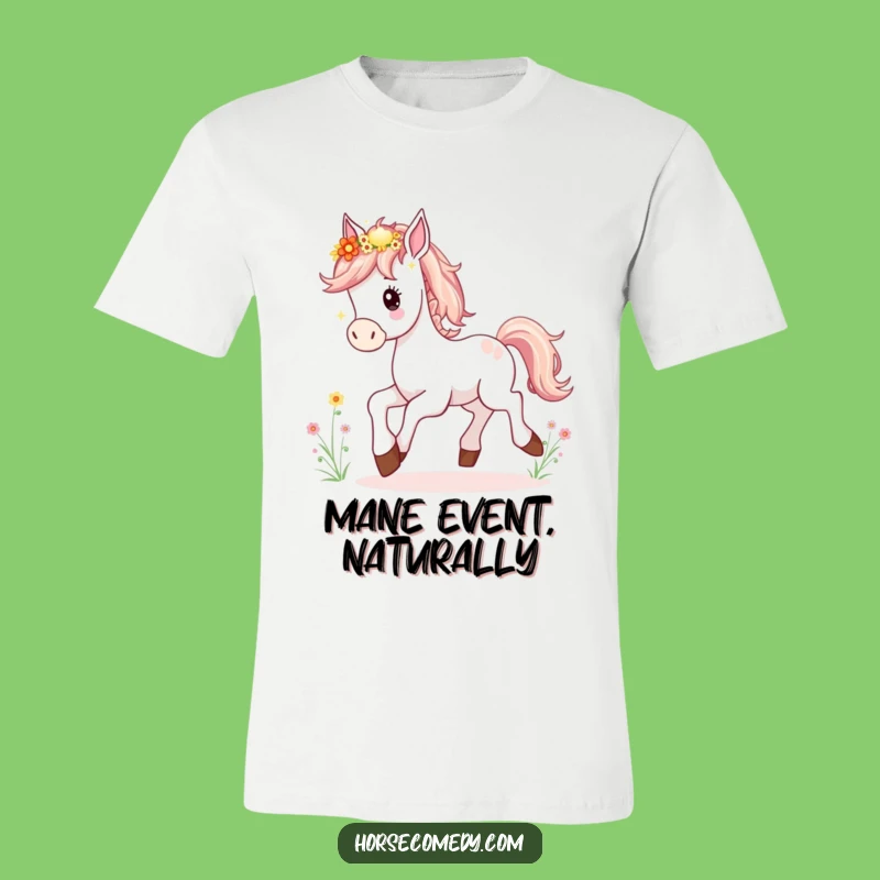 Funny Horse Foal T-Shirt: Happy Prancing Wildflower Hairstyle, Great Gift