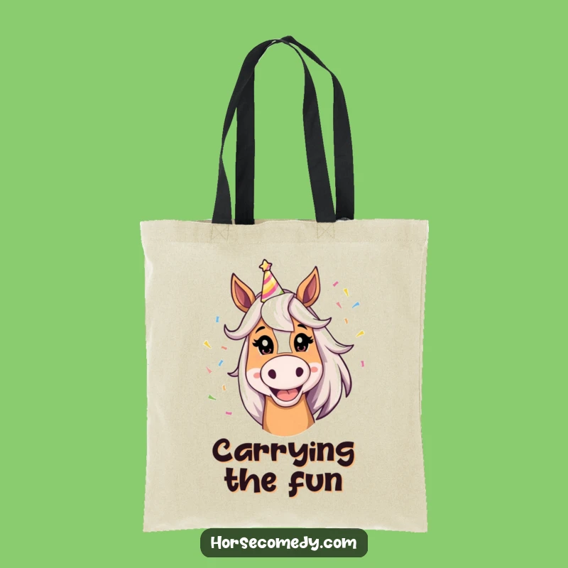 Funny Horse Party Tote: Silly Grin Horse in Party Hat, Chic & Funny Gift Bag