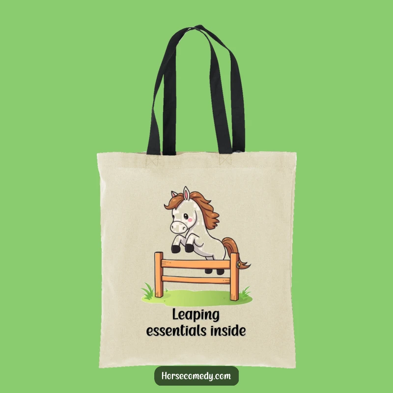 Funny Leaping Horse Fence Tote Bag: Carry Your Momentum Effortlessly
