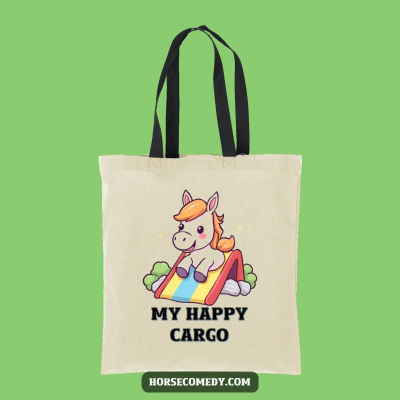 Funny Rainbow Slide Horse Tote Bag - Cheerful Shout Carry-All, Whimsical Funny Gift